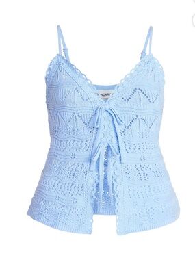 No Boundaries Light Blue Crochet Tie-Front Cami
